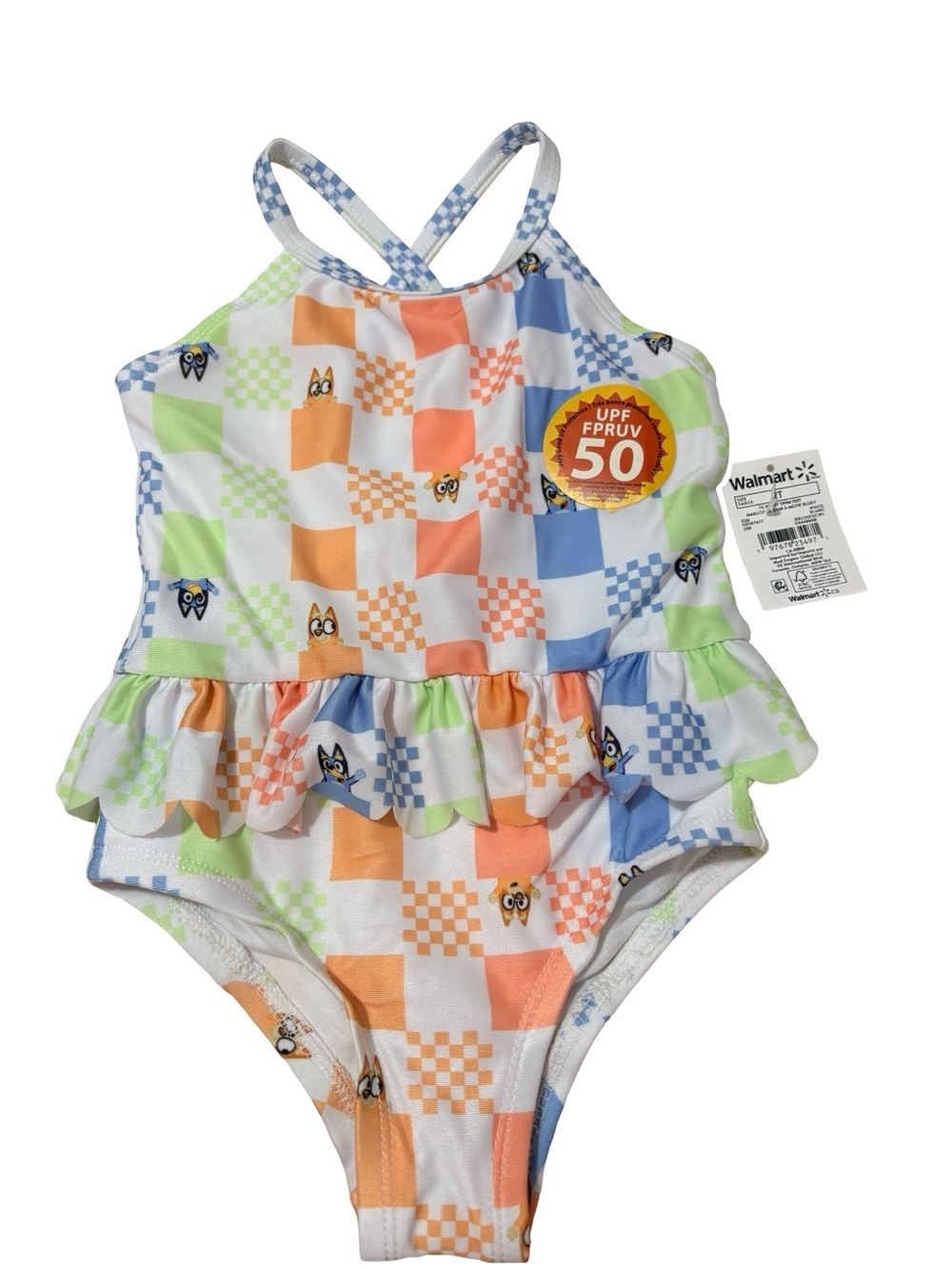 Bluey Toddler Girls 2T One Piece Swimsuit BNWT UPF 50 Ruffle Bathing Suit